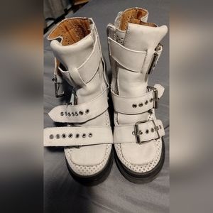 Jeffrey Campbell light grey crazy horse perforated Moto Boots RARE